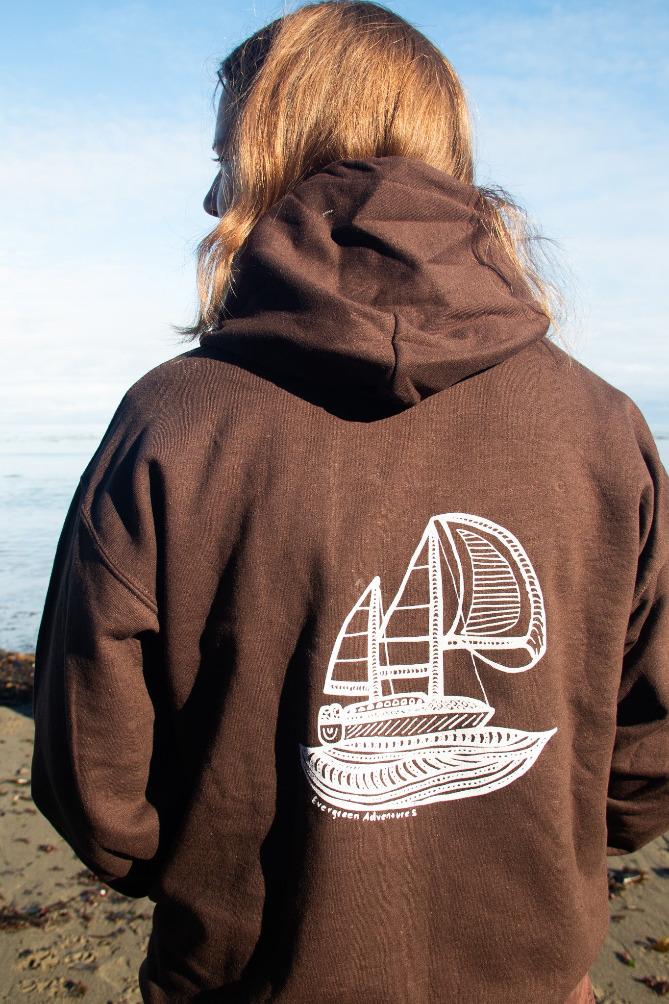 Brown Gildan Softstyle Sail Boat Hoodie