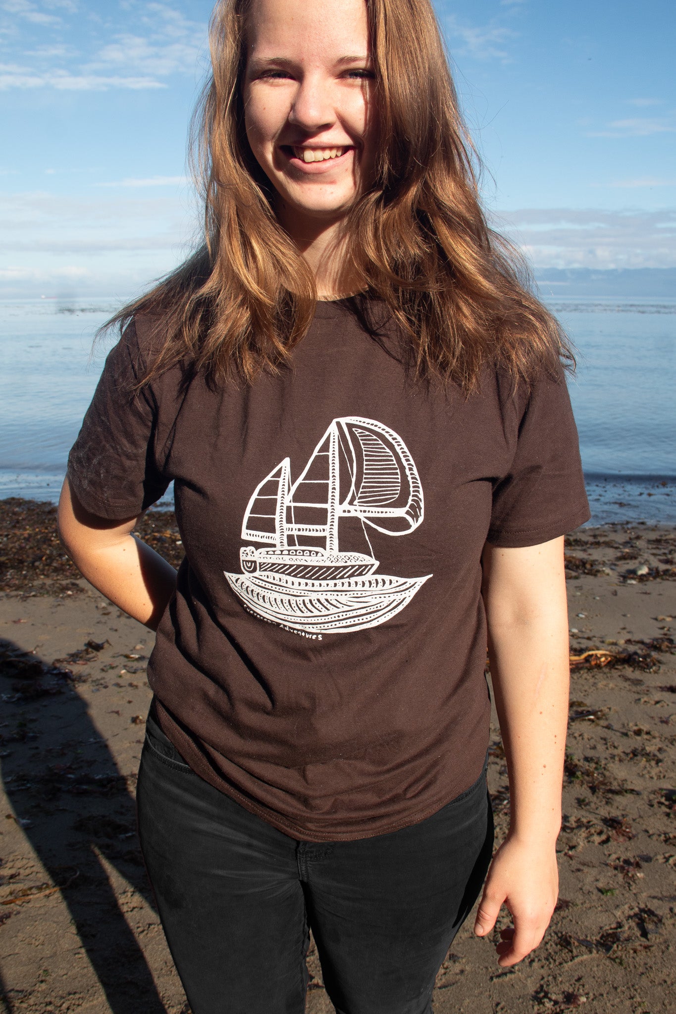 Brown Gildan Sail Boat Tshirt