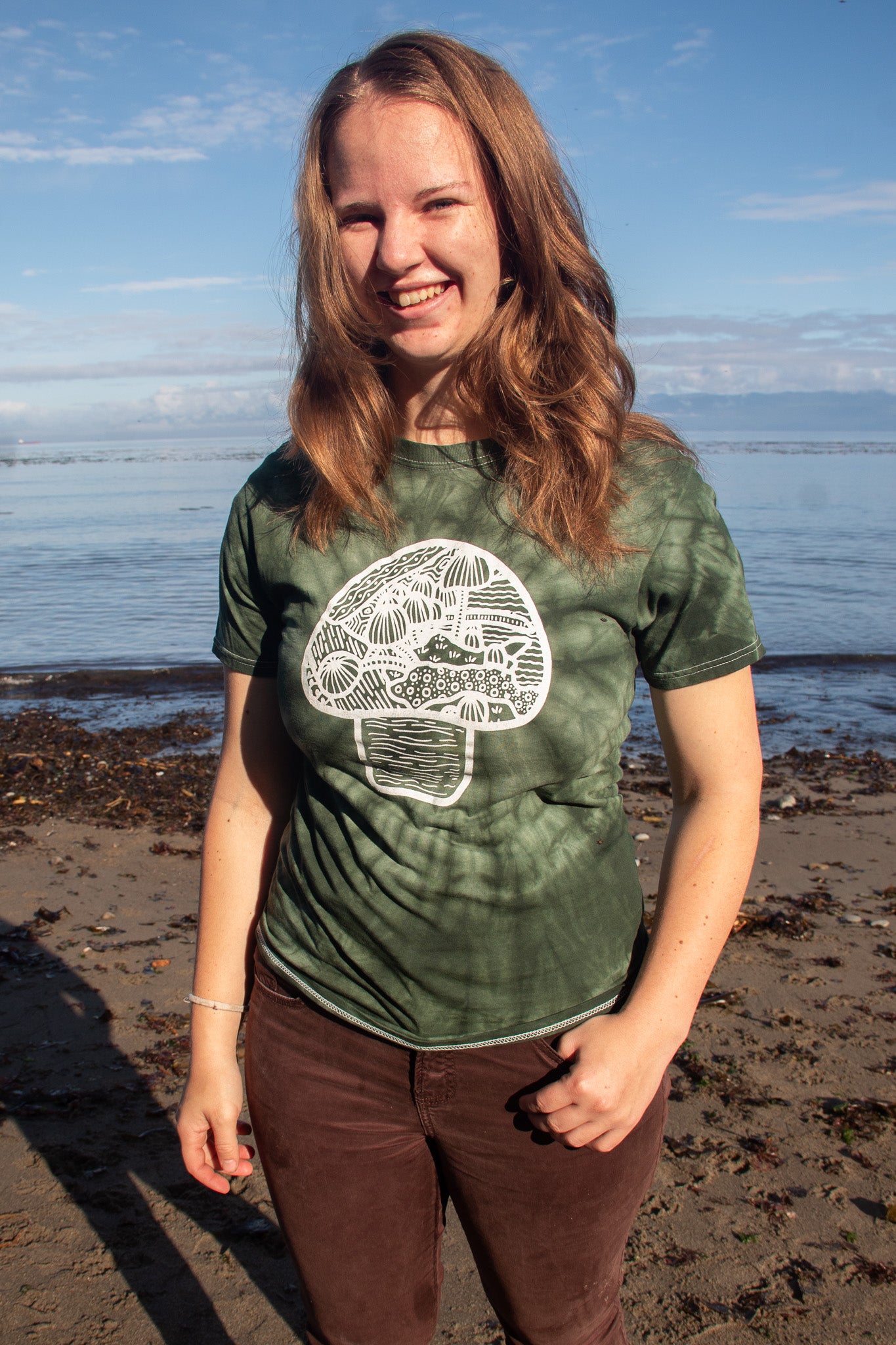 Tie Dye Green Color Tone Mushroom Tshirt