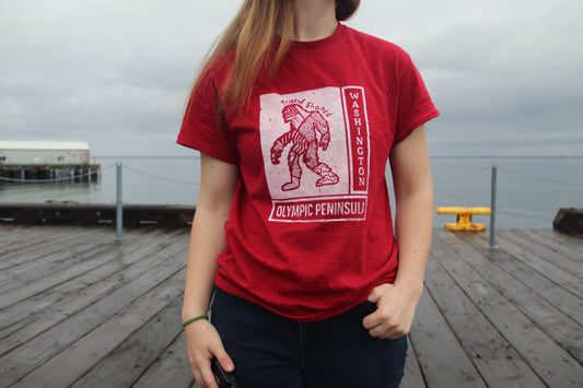 Red Olympic Peninsula bigfoot Gildan T-shirt