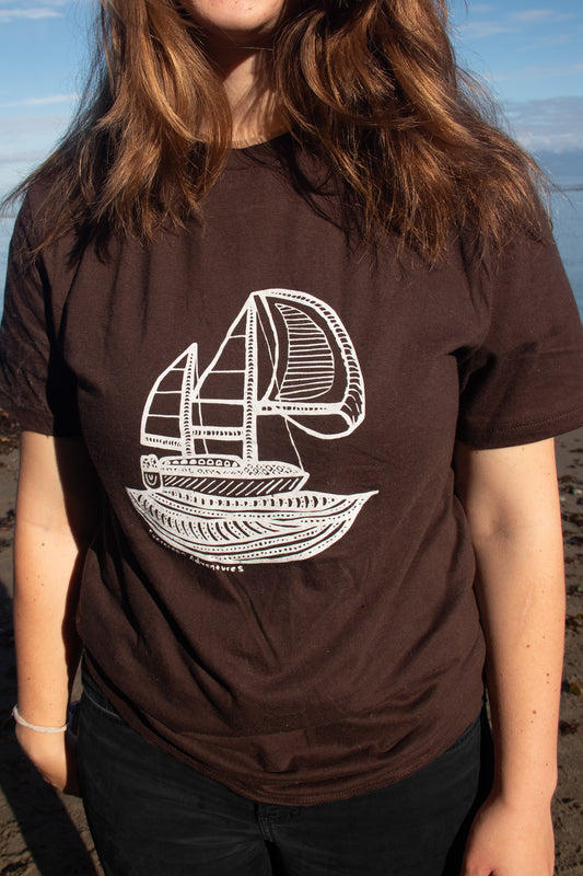 Brown Gildan Sail Boat Tshirt