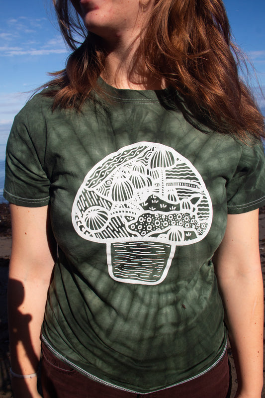 Tie Dye Green Color Tone Mushroom Tshirt