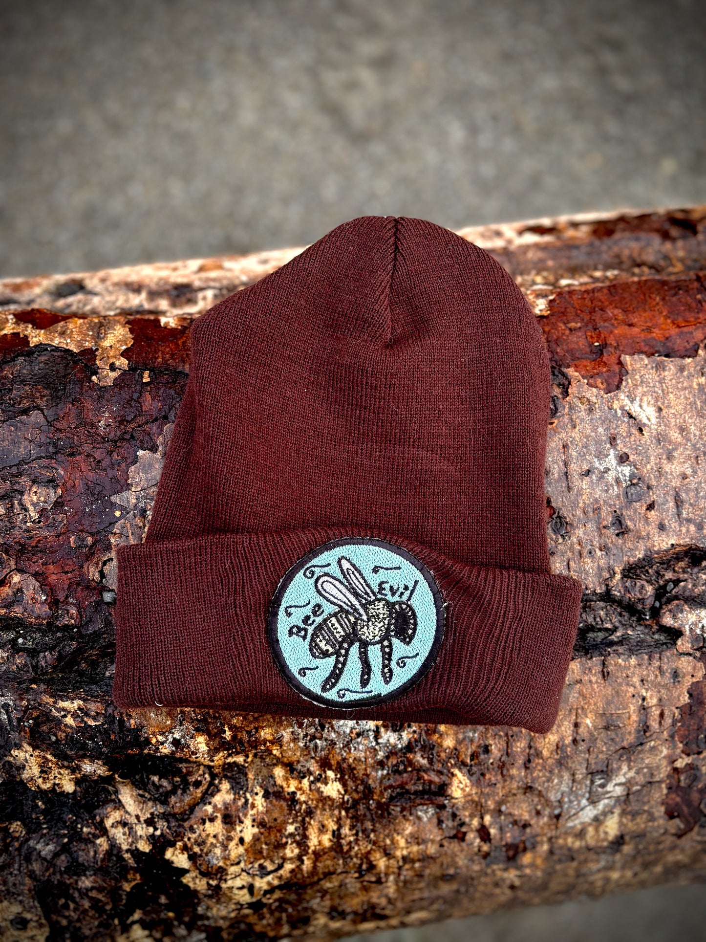 Bee Evil Brown Knit Beanie