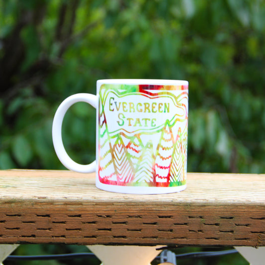 12oz Evergreen State Mug green and pink watercolor