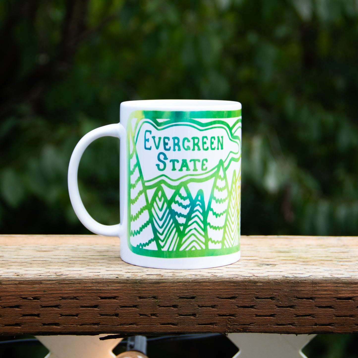 15oz Evergreen State Mug green and yellow watercolor